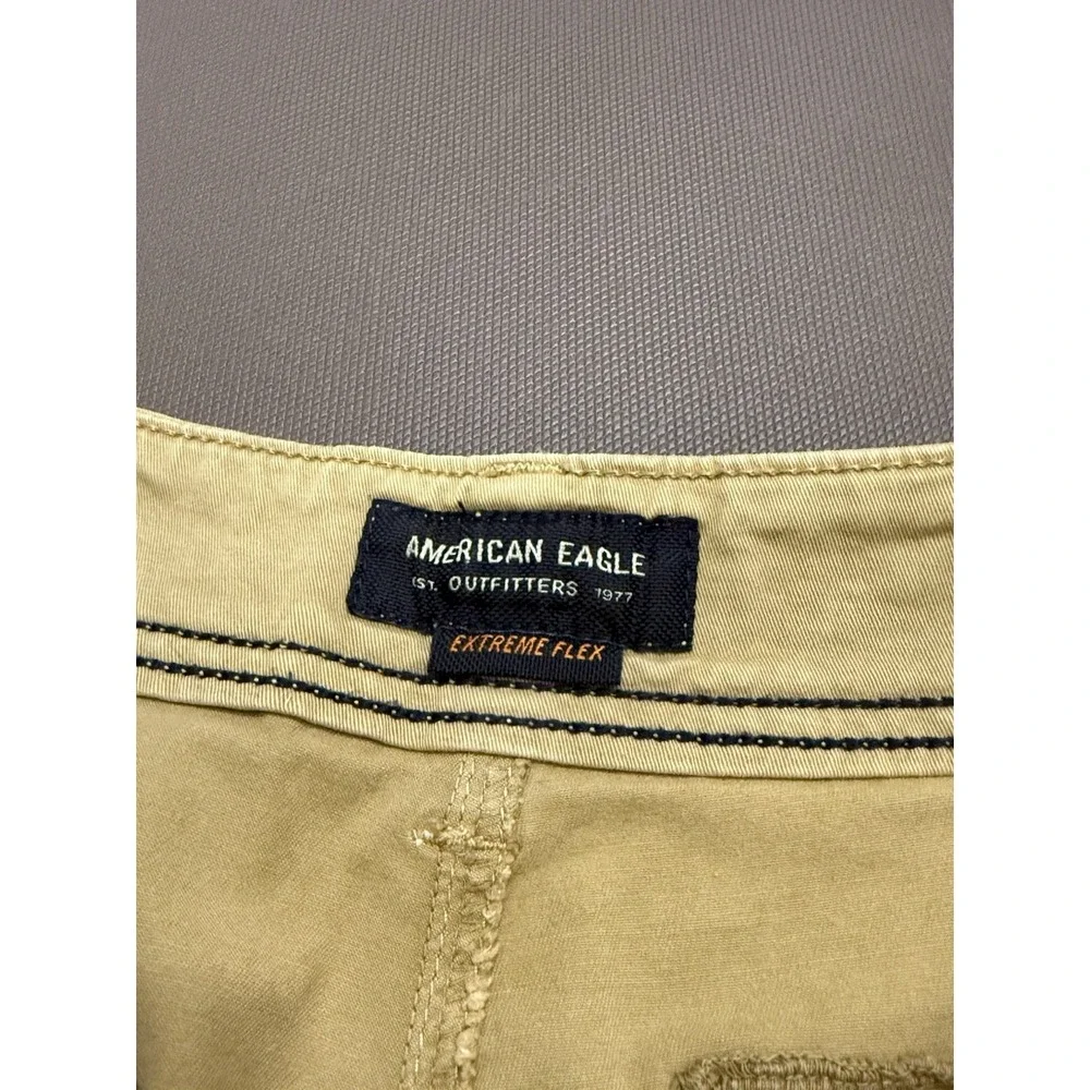 American Eagle Extreme Flex Cargo Shorts Mens 31 Tan Cotton Stretch Long Y2K